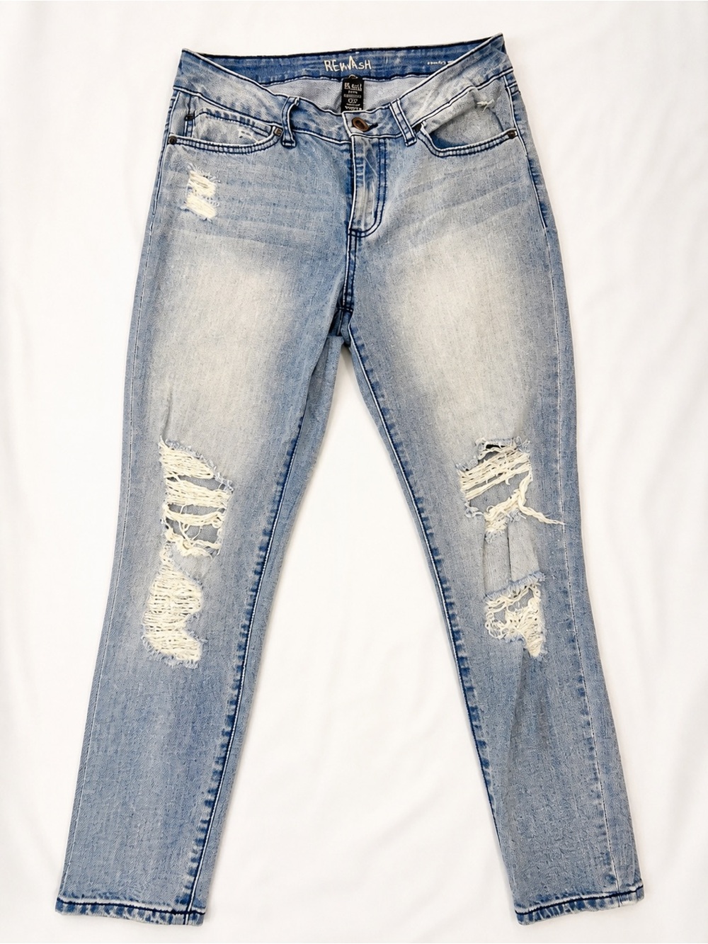 Rewash Vintage Reunion Distressed Skinny Jeans Women’s 30 Light Wash Stretch